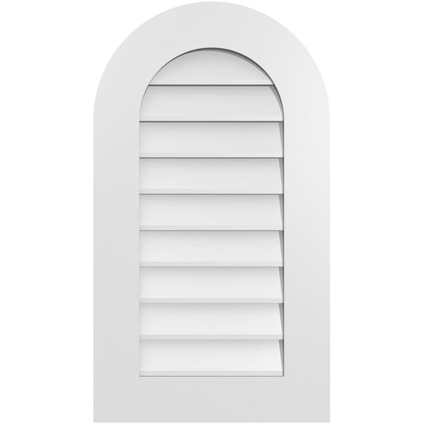 Ekena Millwork Round Top Surface Mount PVC Gable Vent: Non-Functional, w/ 3-1/2"W x 1"P Standard Frame, 18"W x 32"H GVPRT18X3201SN - main